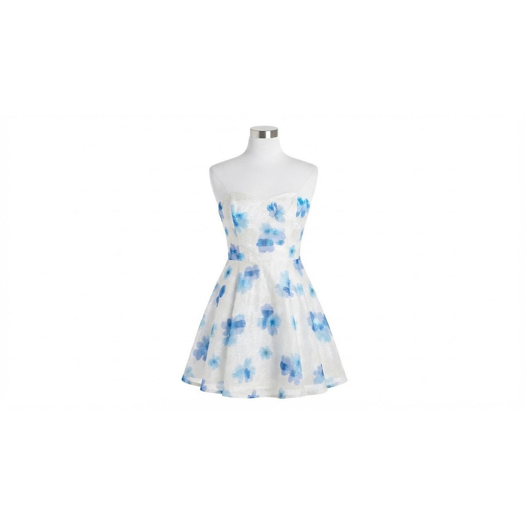 White Floral Mini Dress Strapless Princess Fairy