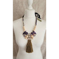 Artisan Statement Necklace Handcrafted Purple Boho Wood Bead Tassel Luxury