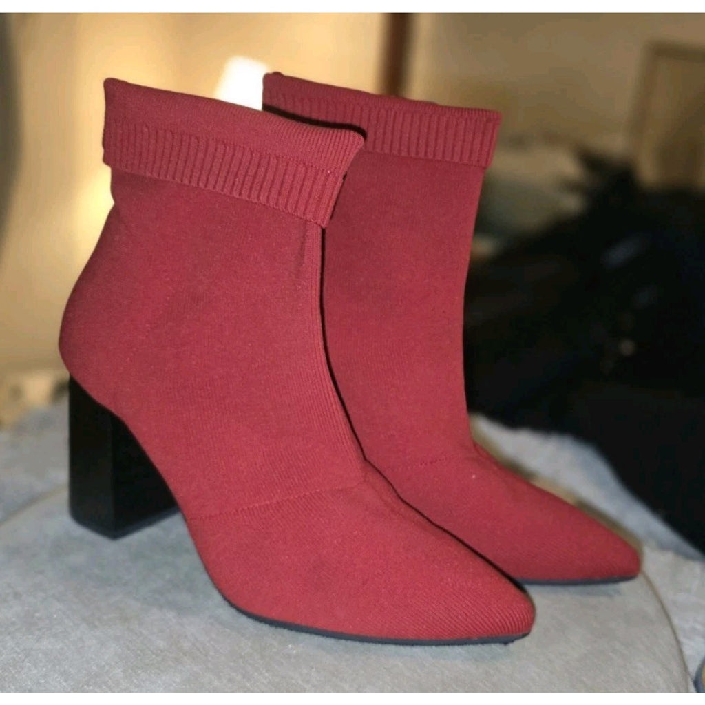 CHIC Abound Crimson Red Stretch Knit Sock Ankle Boots!