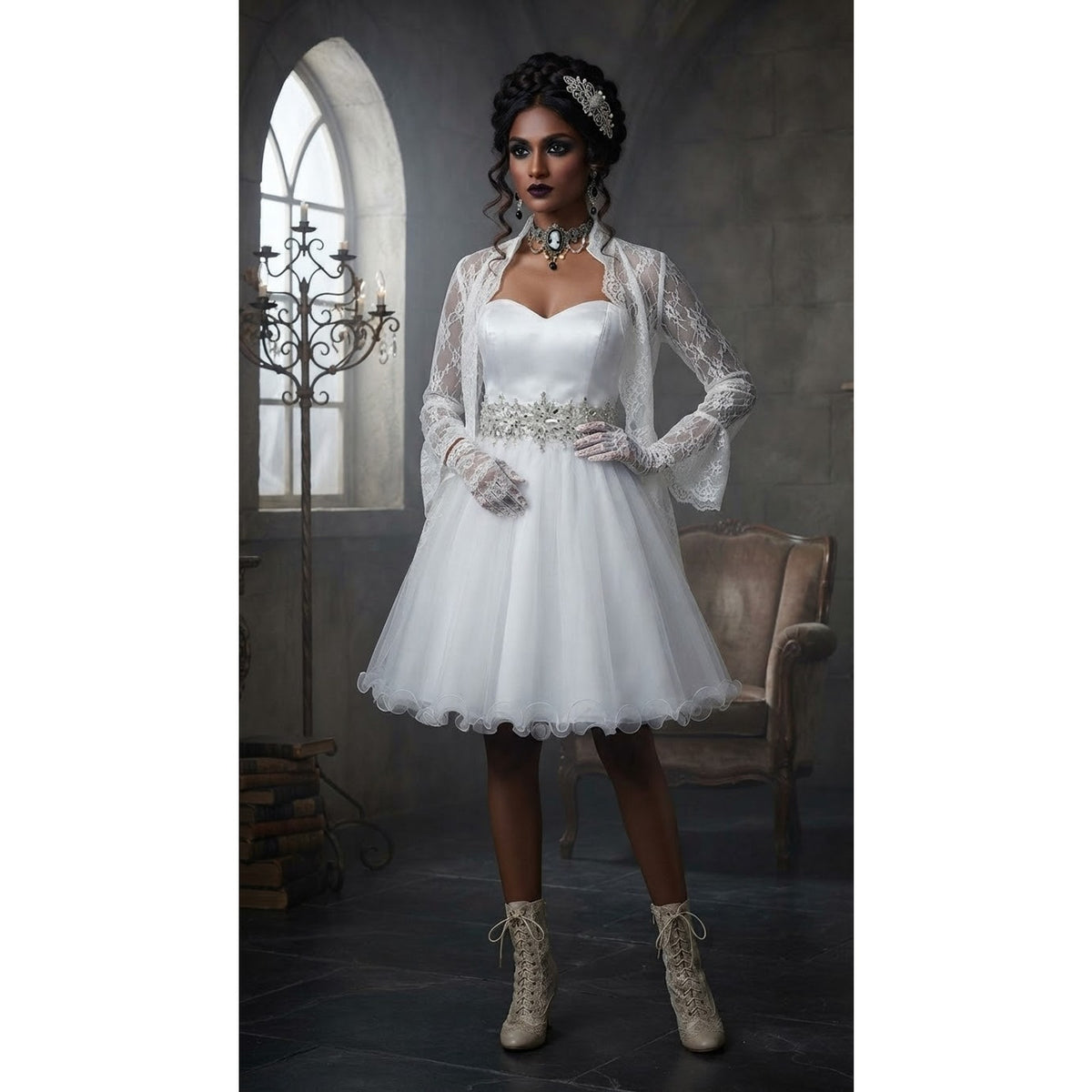 Vintage Star Box White Goth Glinda / Gothic Princess Costume Dress