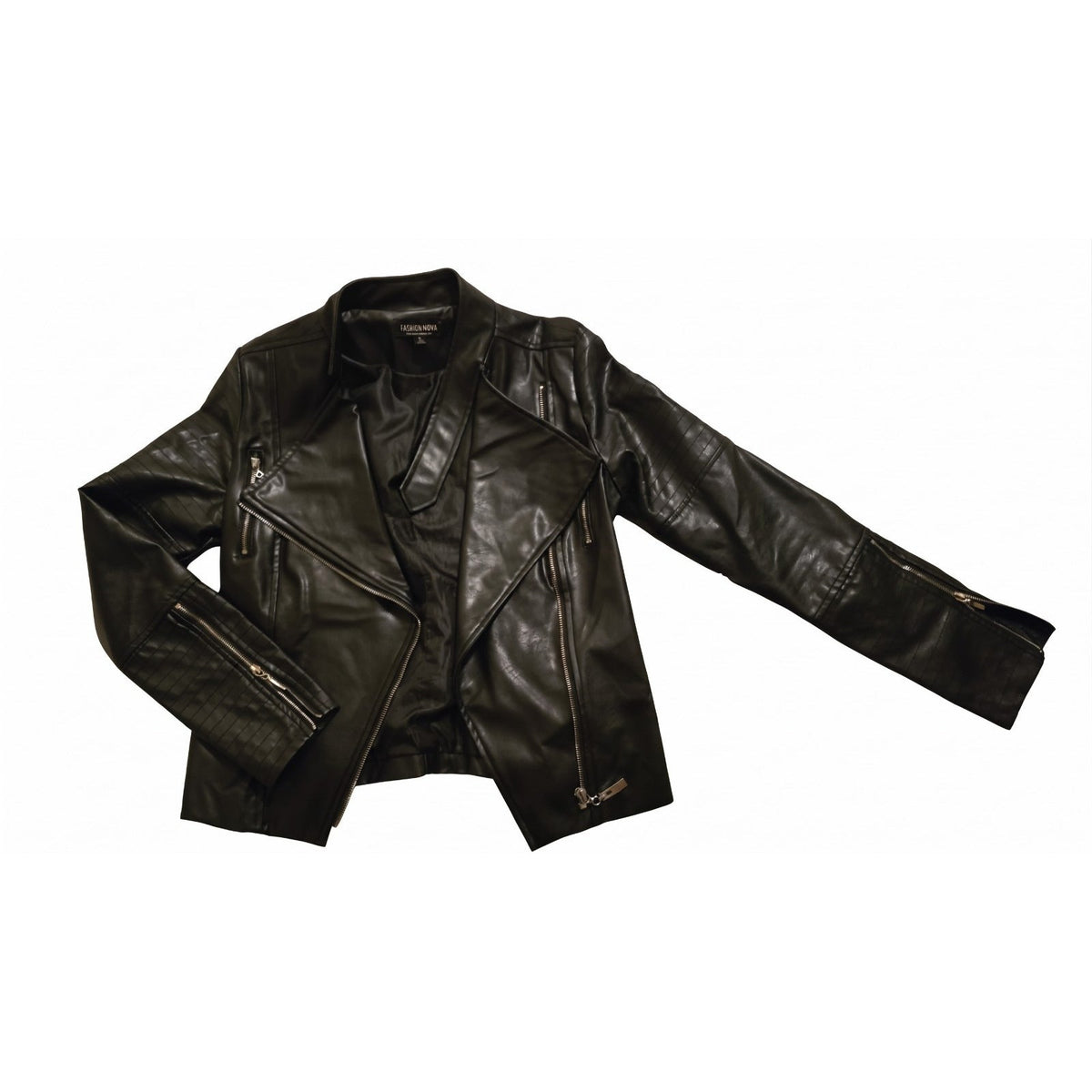 Y2k Fashion Nova Black Faux Leather Moto Biker Jacket – Women's Size S