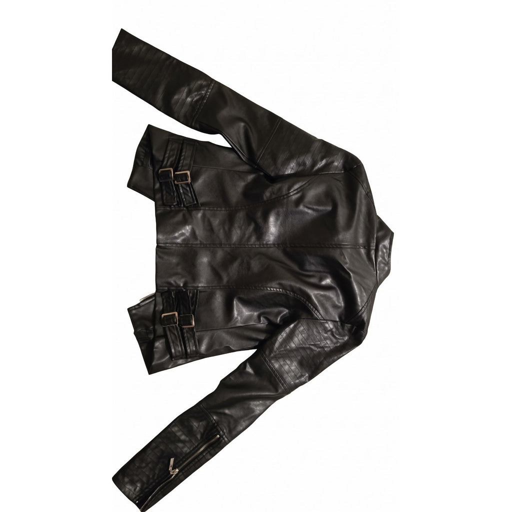 Y2k Fashion Nova Black Faux Leather Moto Biker Jacket – Women's Size S