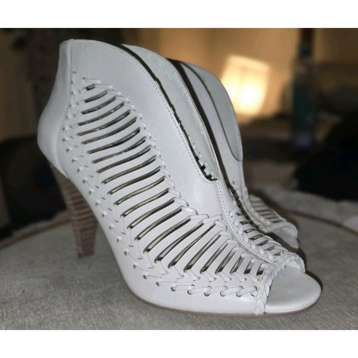 Vince Camuto "Acha" Woven Leather Peep-Toe Booties!
