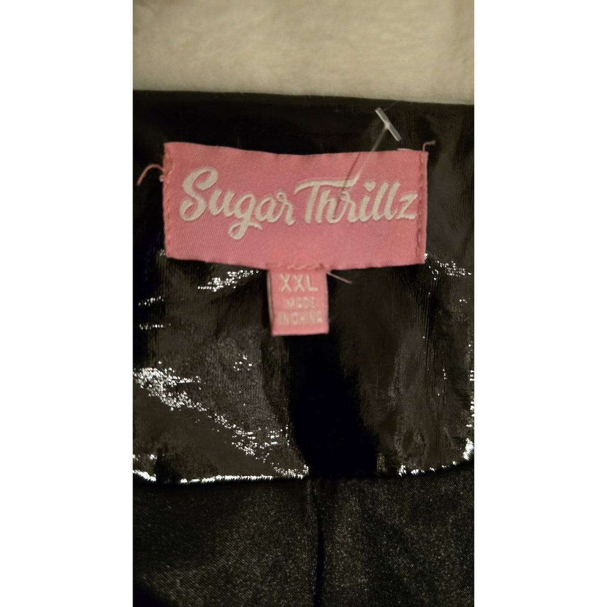 Sugar Thrillz Black Patent Faux Fur Trim Belted Trench Coat XXL Goth Glam Cruell