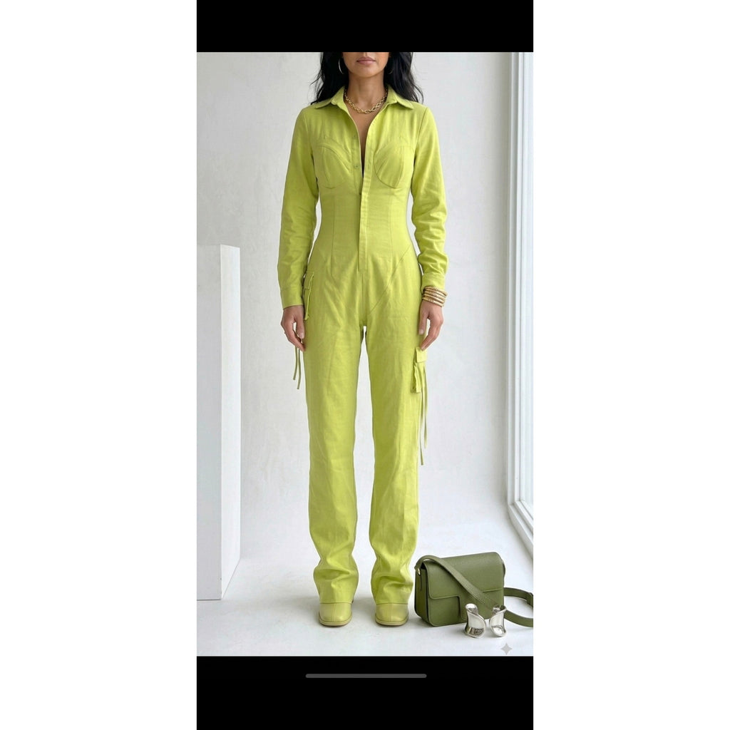 Contour Cargo Jumpsuit in Lime Green