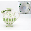 Italian Hand Painted Floral Ceramic Pitcher White & Green Glossy Printed Mark