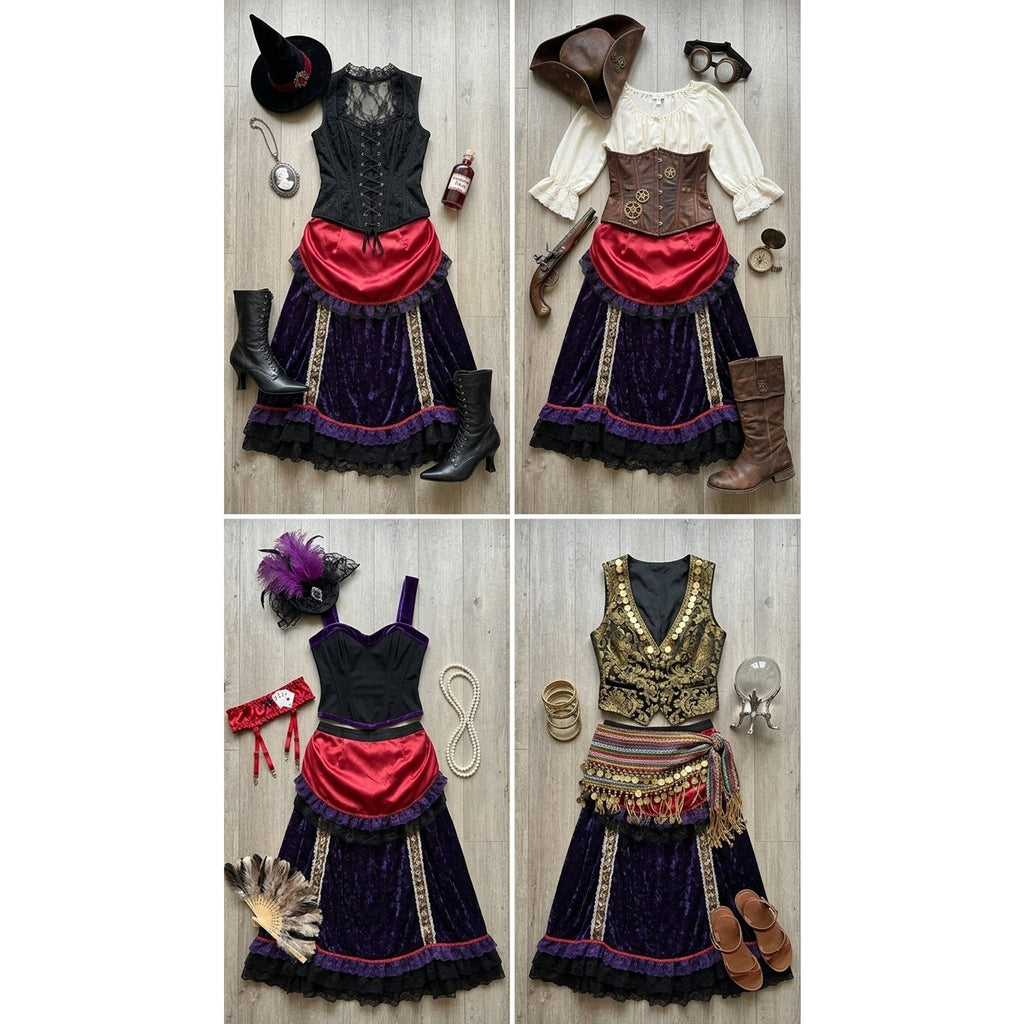 Vintage 90s Goth Victorian Steampunk Bustle Skirt Crimson Velvet Costume 32W