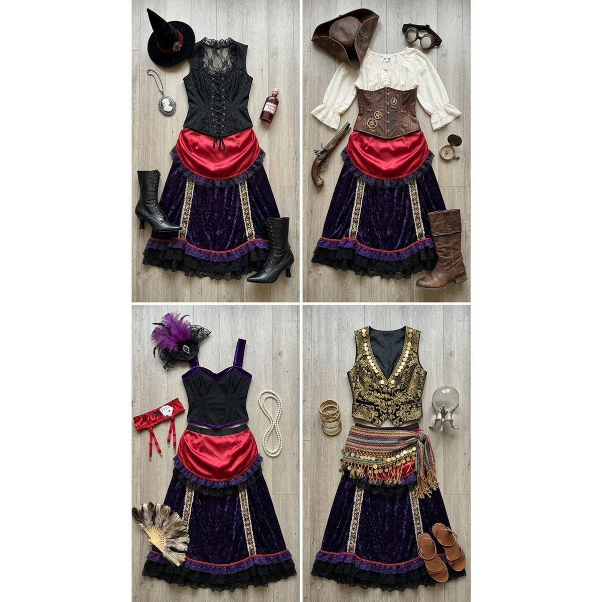 Vintage 90s Goth Victorian Steampunk Bustle Skirt Crimson Velvet Costume 32W