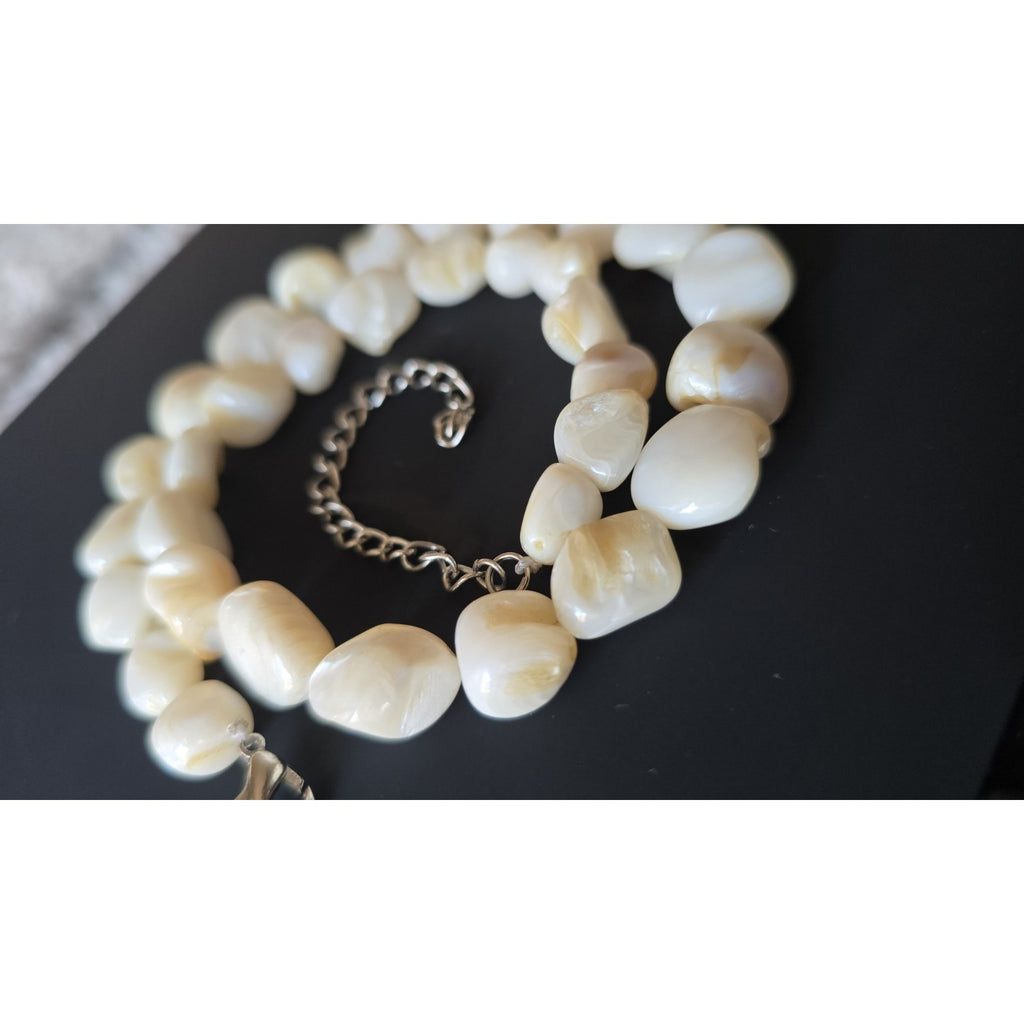 Vintage Chunky Mother of Pearl Nugget Necklace | Hand-Cut Luminous Boho Strand
