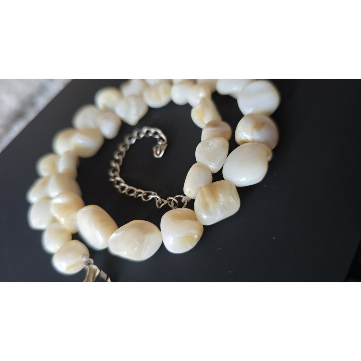 Vintage Chunky Mother of Pearl Nugget Necklace | Hand-Cut Luminous Boho Strand
