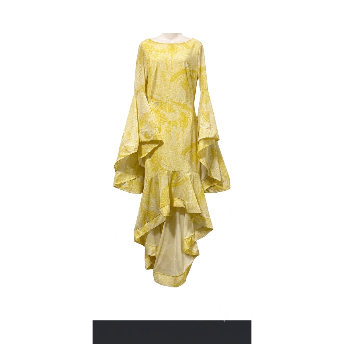 Cqbycq Yellow Paisley High-Low Dress L Dramatic Bell Sleeve Ruffle Maxi