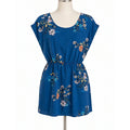 Pink Rose Blue Floral Print Sleeveless Round Neck Elastic Waist Romper S