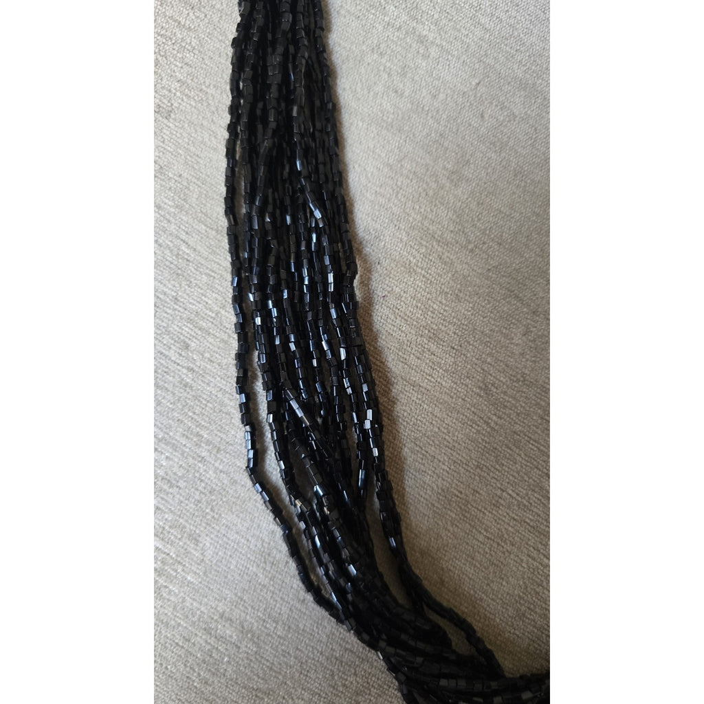 Stunning Vintage Multi-Strand Jet Black Bugle Bead Necklace
