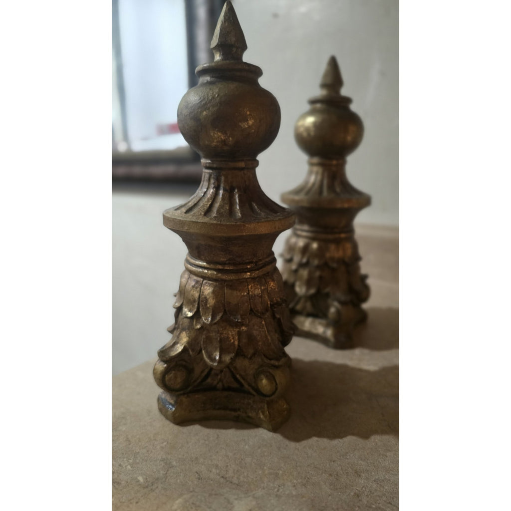 Vintage Southern Living at Home Innsbrook Gold Mantle Finials Pair Lrge 12"