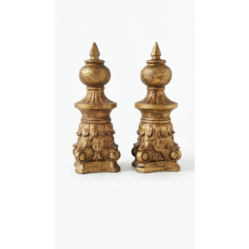 Vintage Southern Living at Home Innsbrook Gold Mantle Finials Pair Lrge 12"