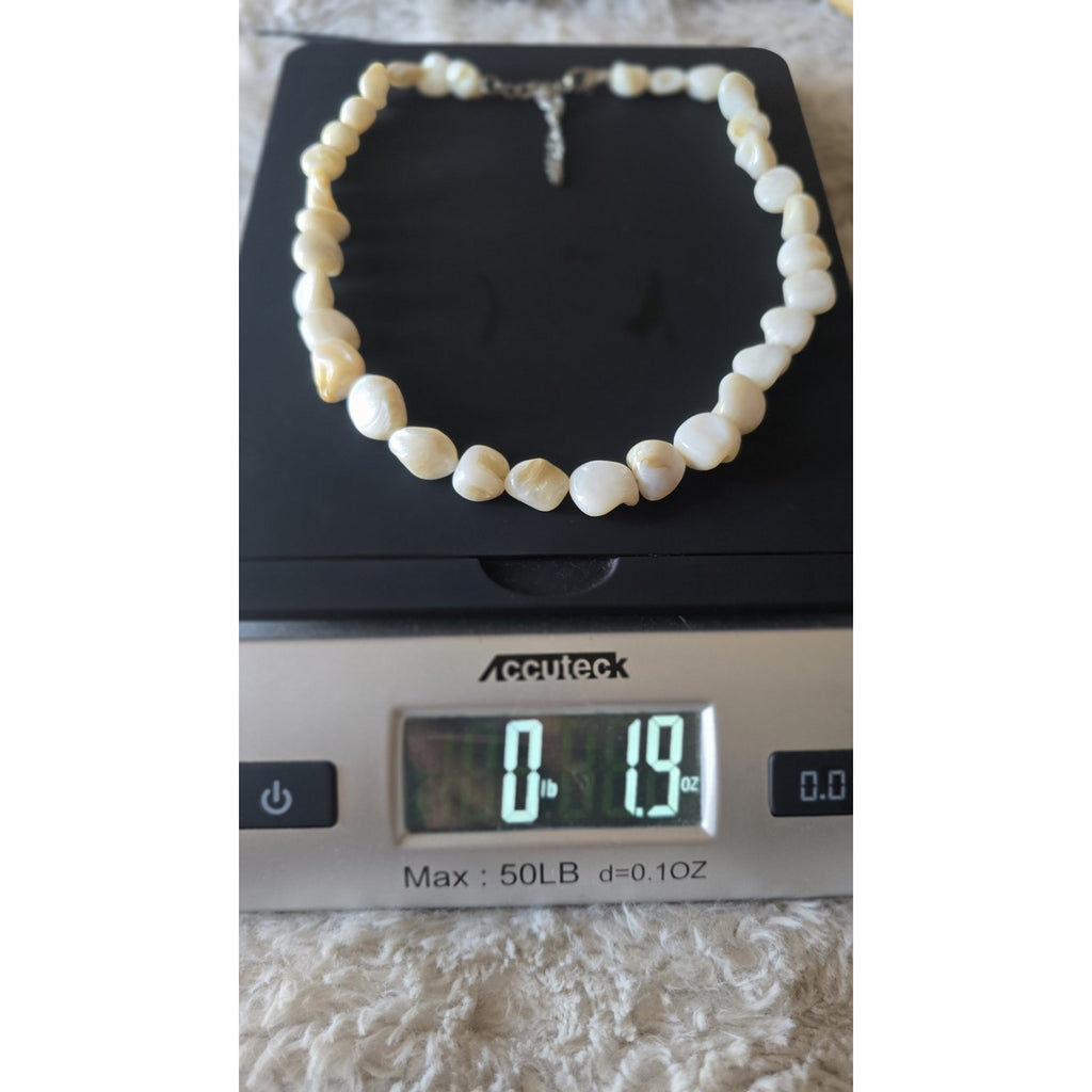 Vintage Chunky Mother of Pearl Nugget Necklace | Hand-Cut Luminous Boho Strand