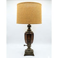Vintage Neoclassical Samovar Wood Brass Table Lamp Brass Mid Century