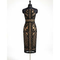 Lulus Black Floral Lace Lined Halter Midi Sheath Dress Zip, Size S
