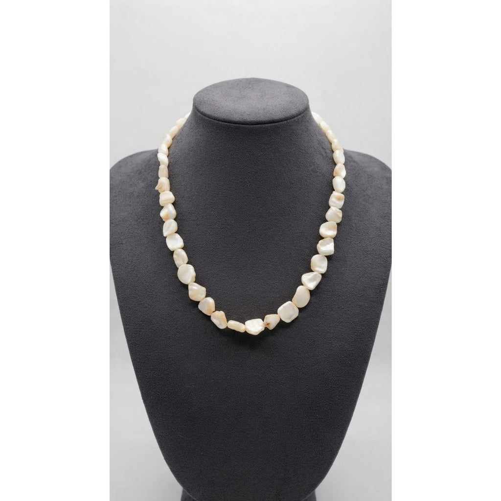 Vintage Chunky Mother of Pearl Nugget Necklace | Hand-Cut Luminous Boho Strand