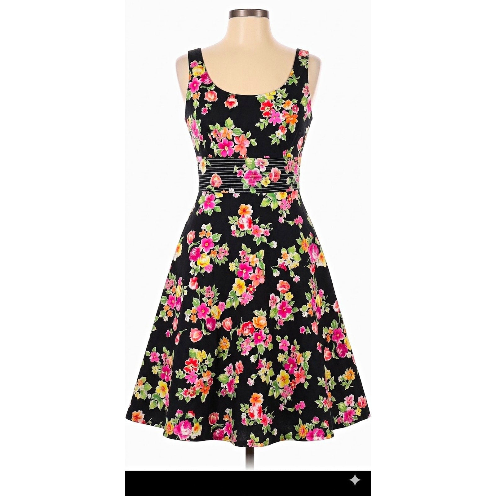 Donna Ricco New York Fit & Flare Floral Dress Size 8 Scoop Neck Knee Zip