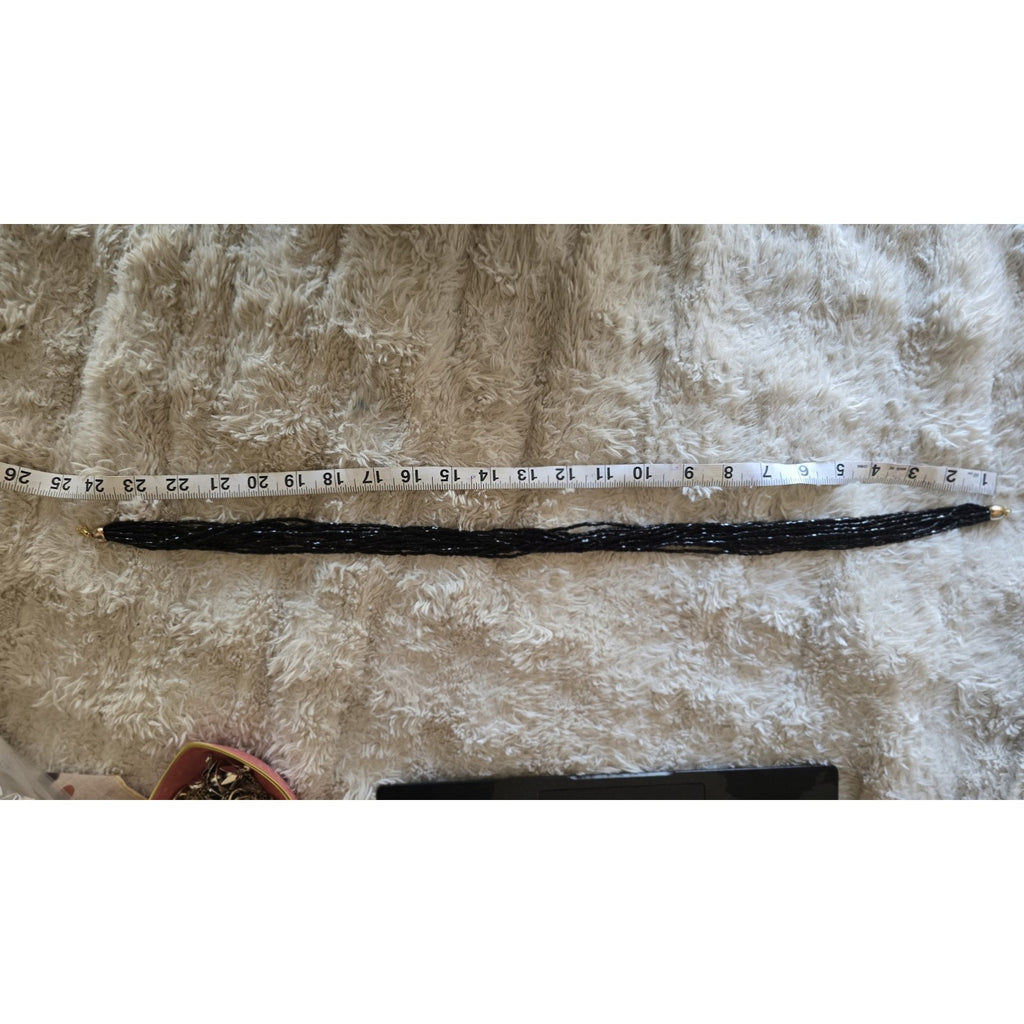 Stunning Vintage Multi-Strand Jet Black Bugle Bead Necklace