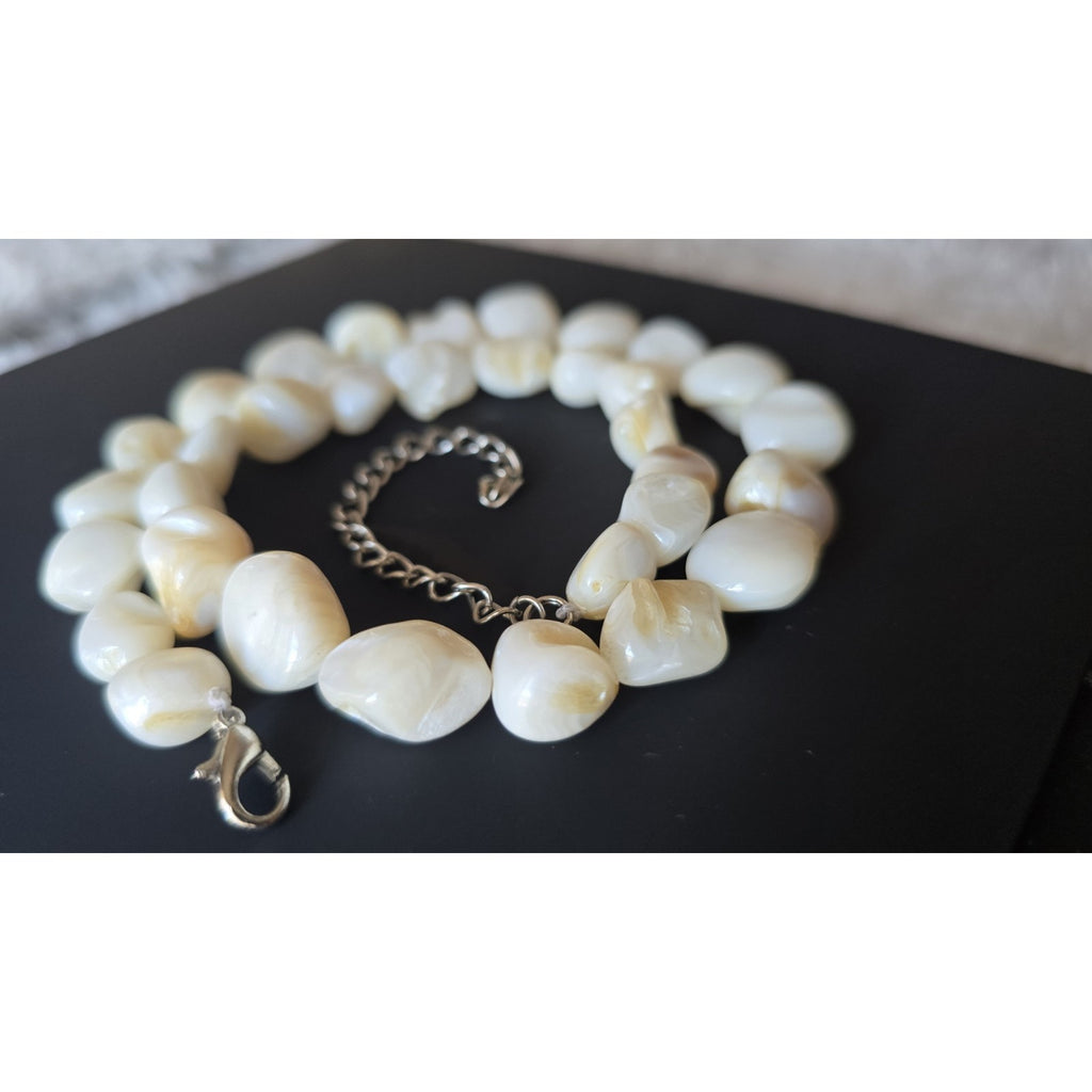 Vintage Chunky Mother of Pearl Nugget Necklace | Hand-Cut Luminous Boho Strand
