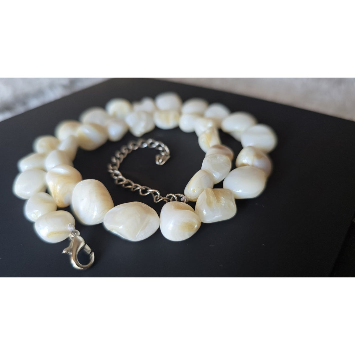 Vintage Chunky Mother of Pearl Nugget Necklace | Hand-Cut Luminous Boho Strand