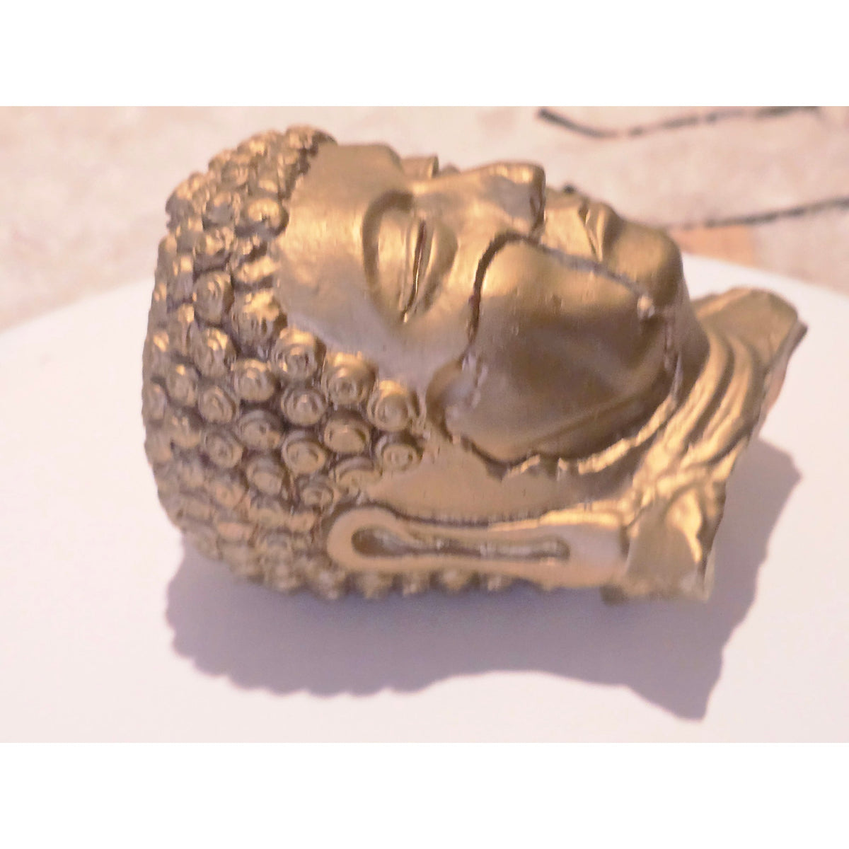Vintage Style Faux-Distressed Gold Buddha Head Statue Heavy 2lb 5oz Zen Decor
